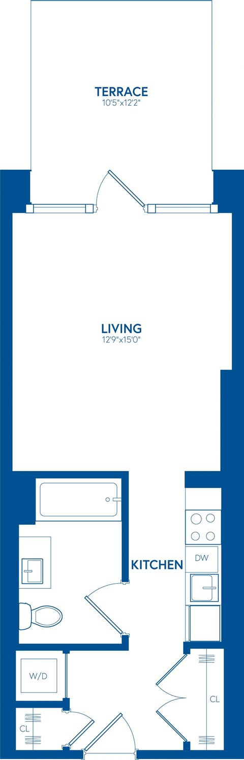 Floor plan for studio, 1 bath, 421 sqft